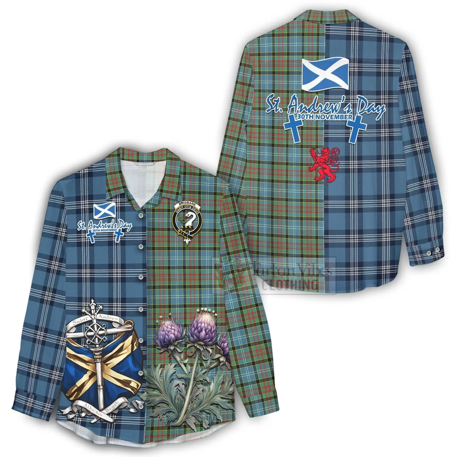 Brisbane Tartan Women's Casual Shirt Happy St. Andrew's Day Half Tartan Style