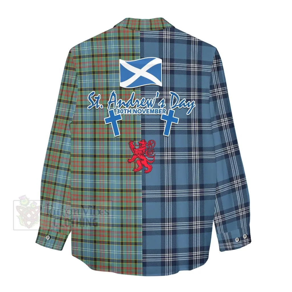 Brisbane Tartan Women's Casual Shirt Happy St. Andrew's Day Half Tartan Style