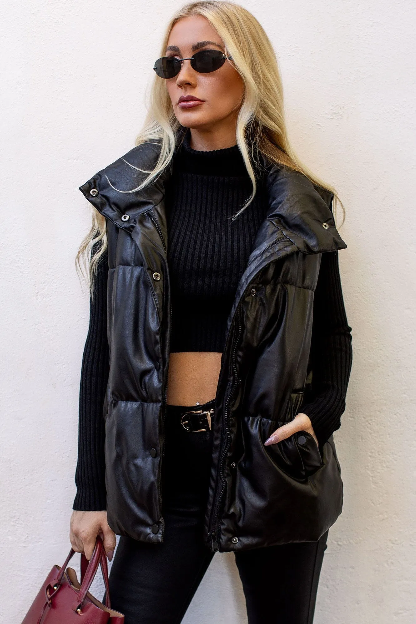 Britt Black Pleather Vest