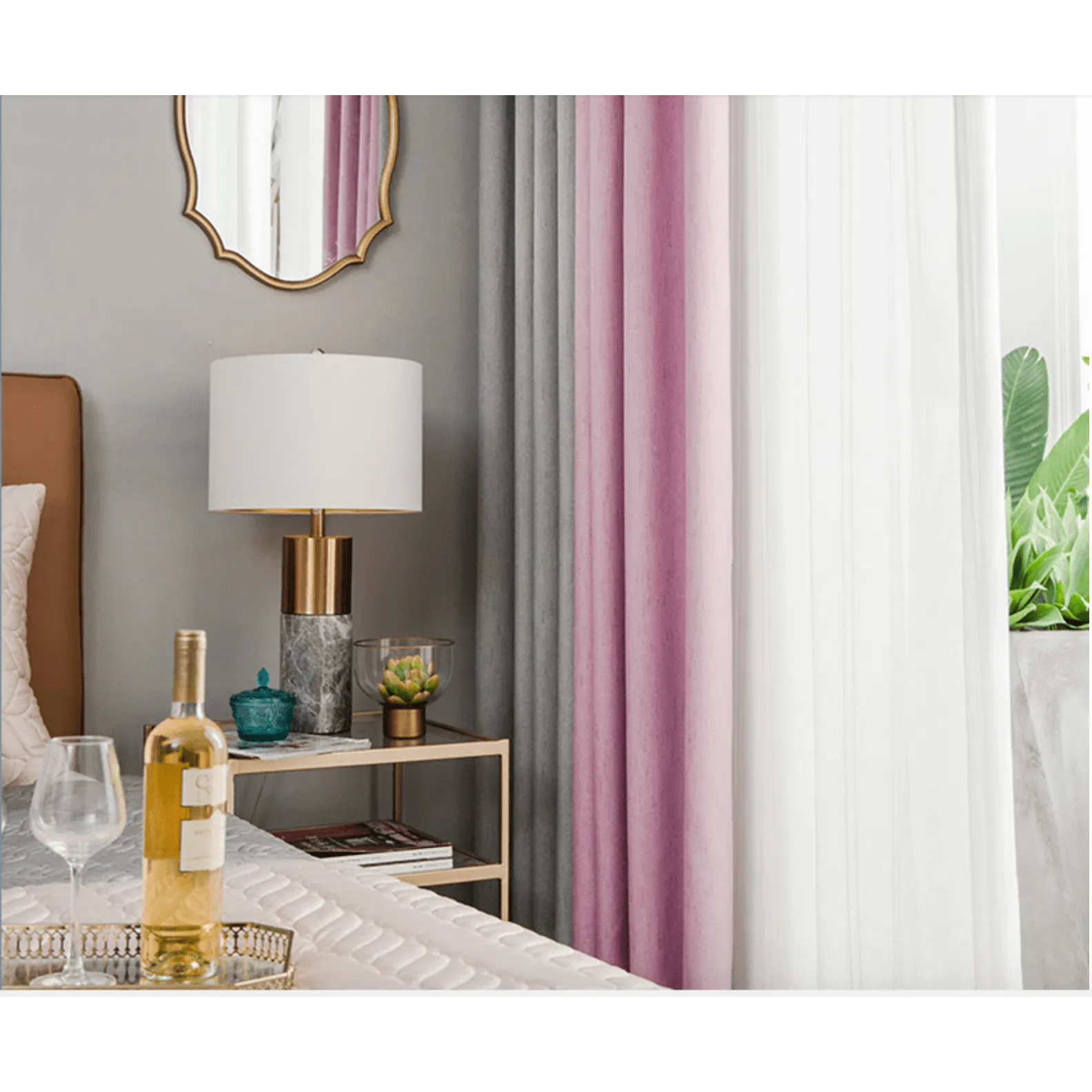 Brittany 2-Tone Blackout Curtains - Pink Gray