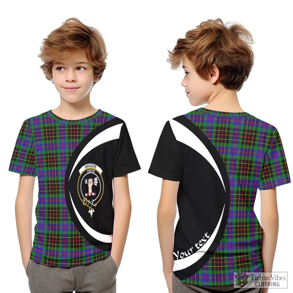 Brodie Hunting Modern Tartan Kid T-Shirt with Family Crest Circle Style