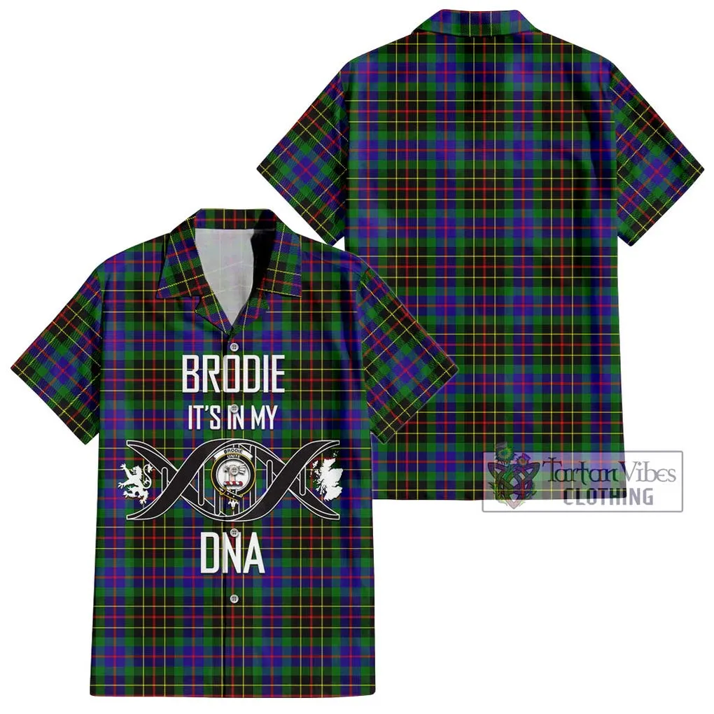 Brodie Hunting Modern Tartan Short Sleeve Button Shirt with Family Crest DNA In Me Style