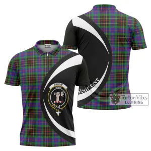 Brodie Hunting Modern Tartan Zipper Polo Shirt with Family Crest Circle Style