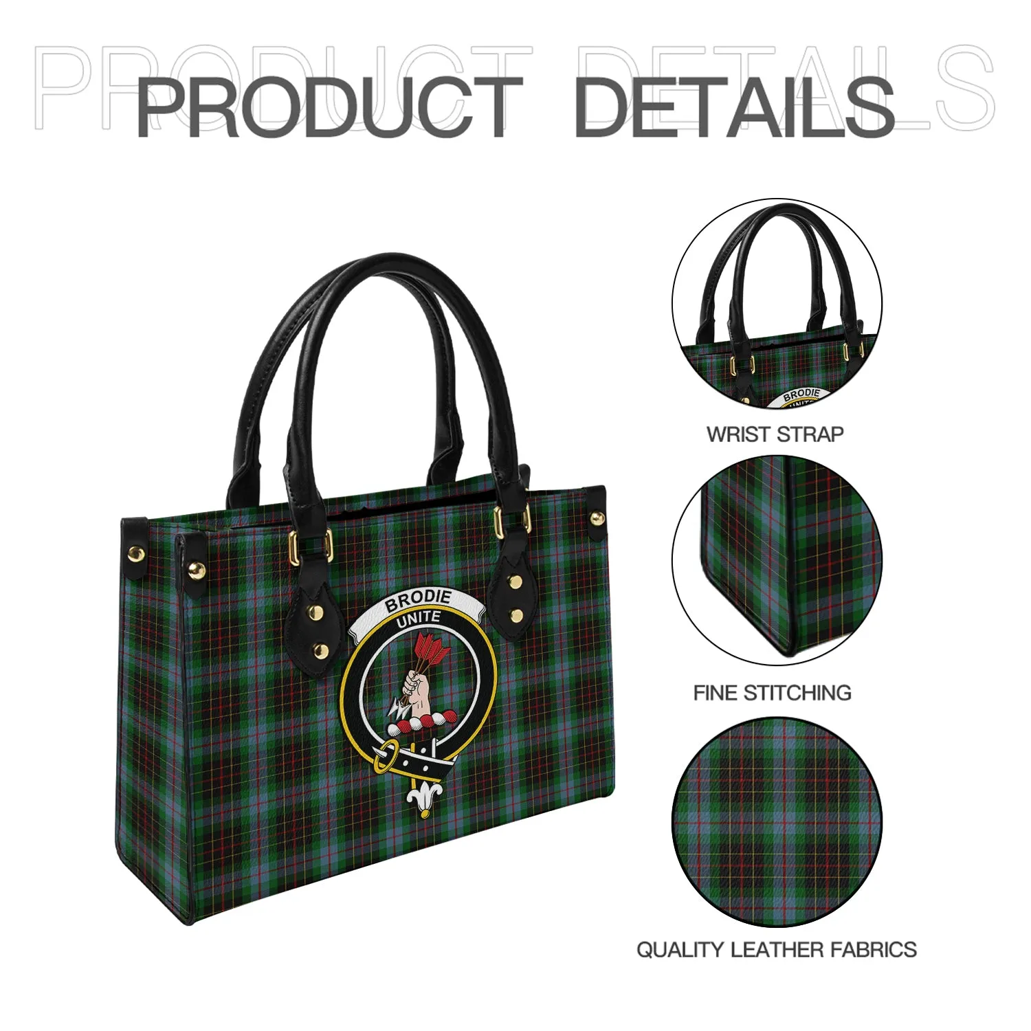 Brodie Hunting Tartan Leather Bag with Family Crest