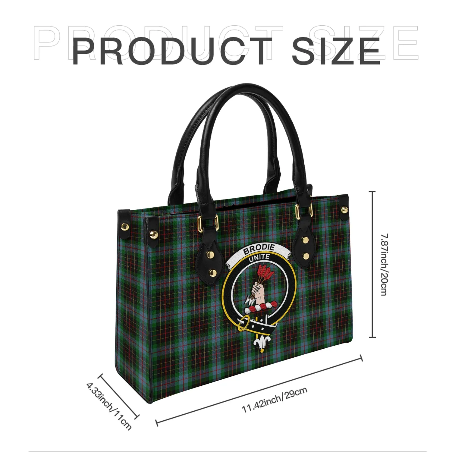 Brodie Hunting Tartan Leather Bag with Family Crest