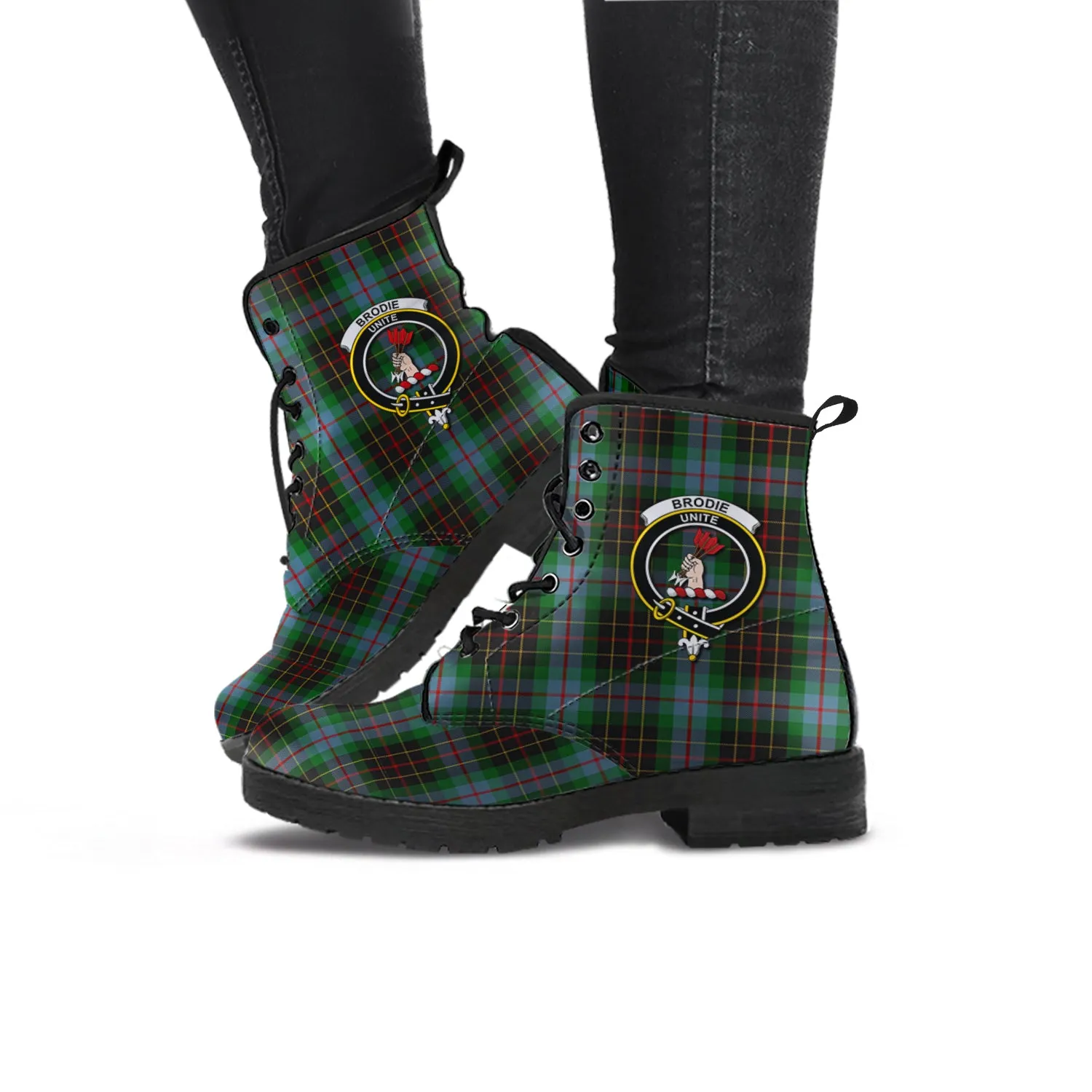 Brodie Hunting Tartan Leather Boots with Family Crest