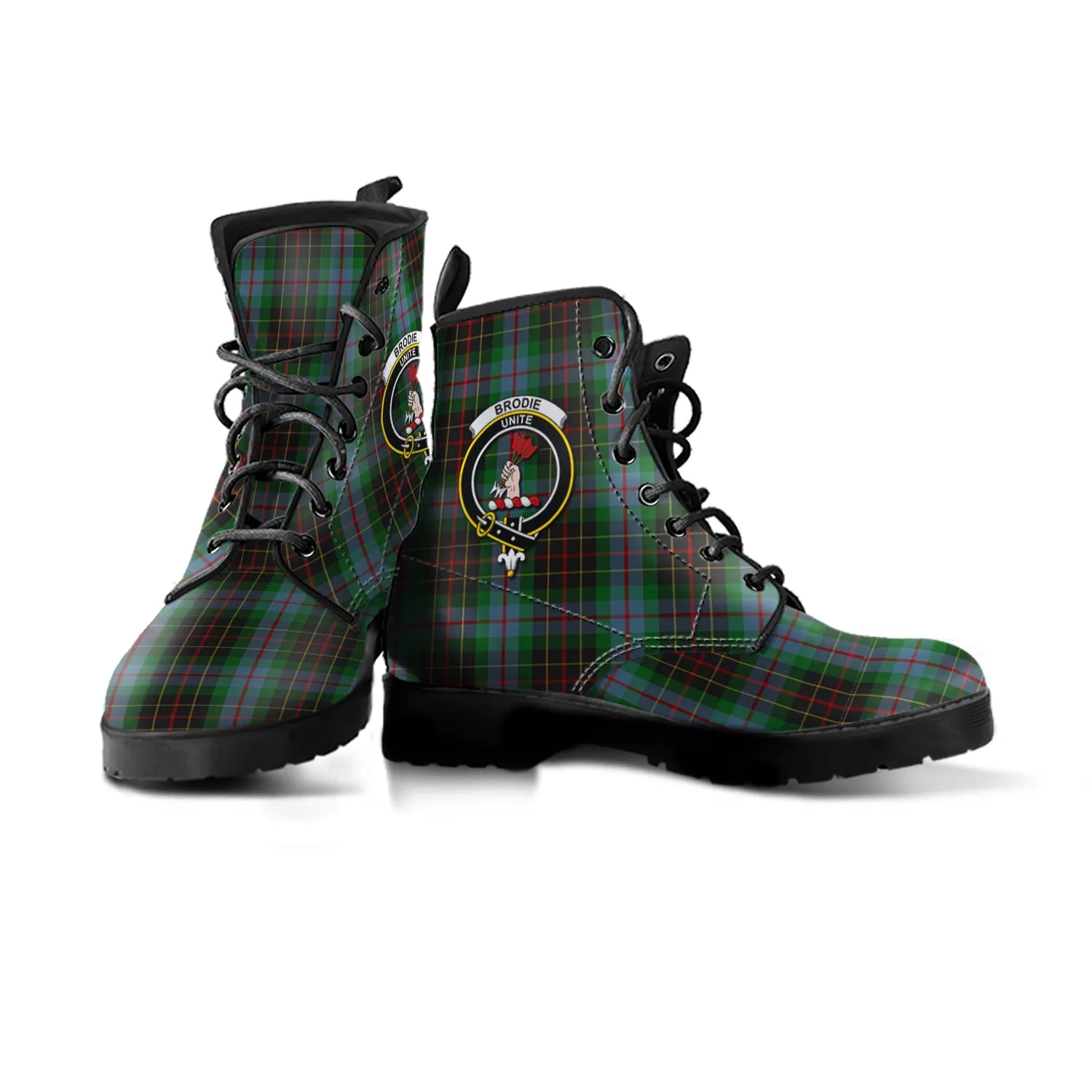 Brodie Hunting Tartan Leather Boots with Family Crest