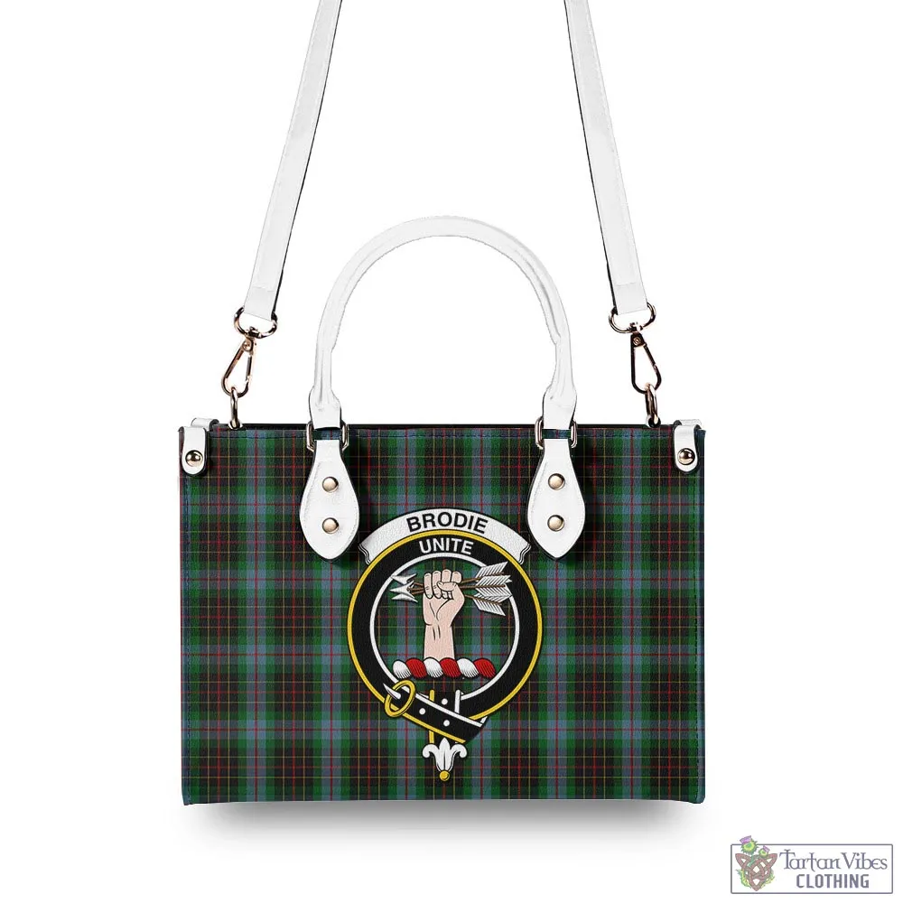 Brodie Hunting Tartan Luxury Leather Handbags with Family Crest