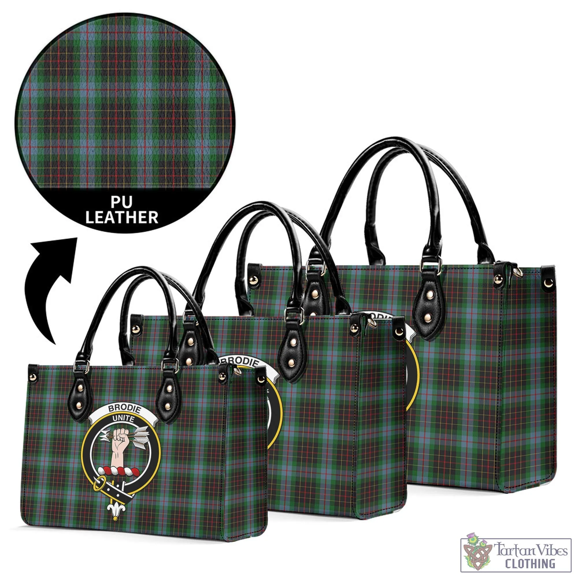 Brodie Hunting Tartan Luxury Leather Handbags with Family Crest