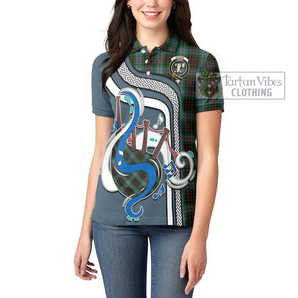 Brodie Hunting Tartan Women's Polo Shirt with Epic Bagpipe Style