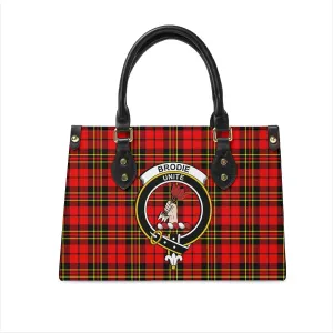 Brodie Modern Tartan Leather Bag with Family Crest