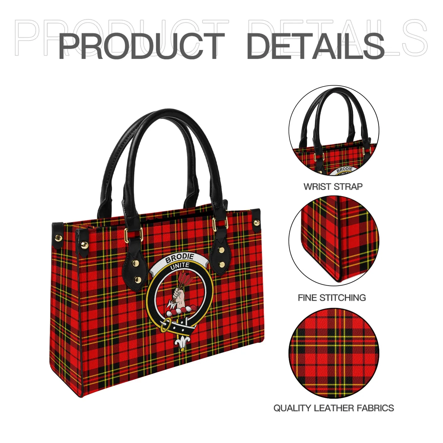 Brodie Modern Tartan Leather Bag with Family Crest