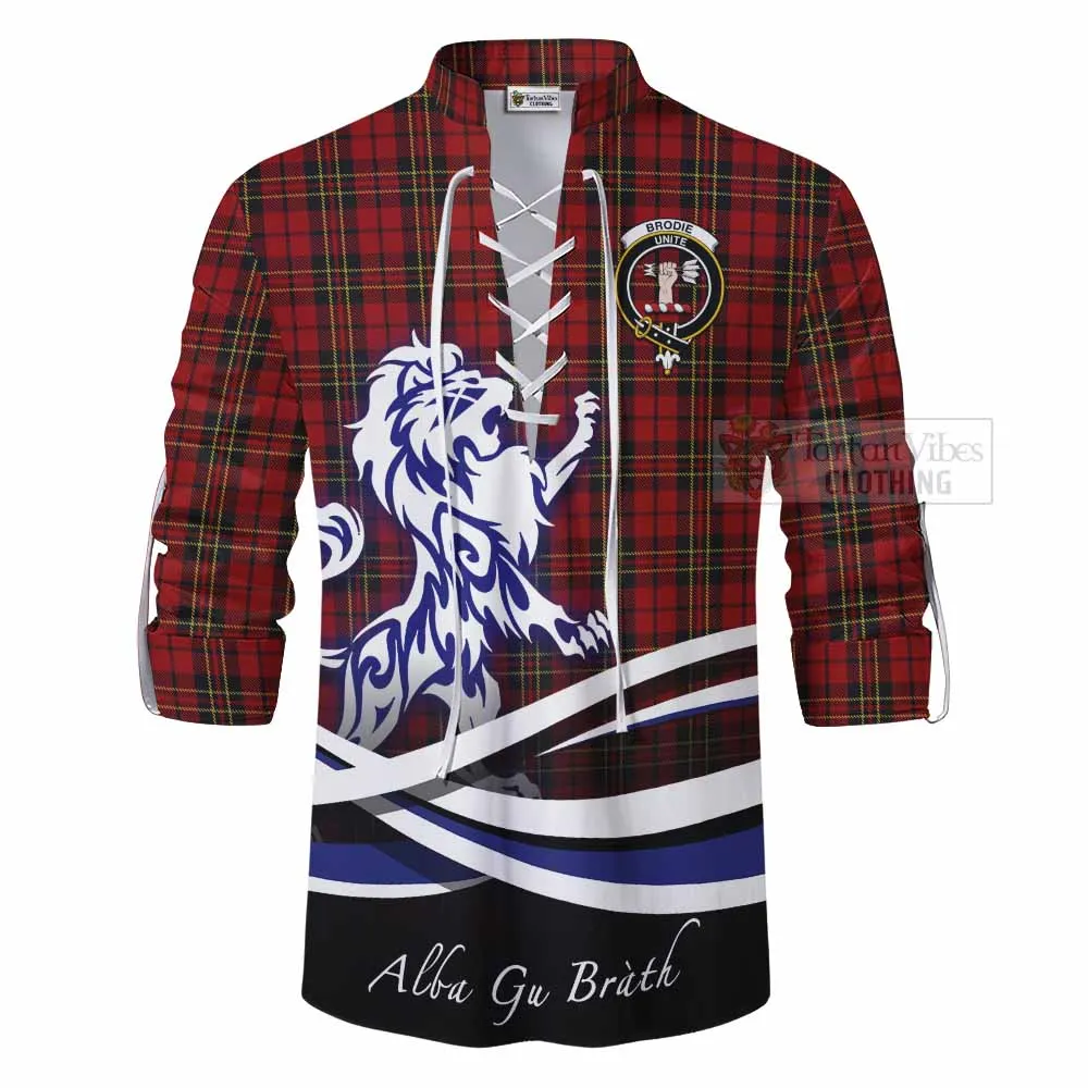 Brodie Tartan Ghillie Kilt Shirt with Alba Gu Brath Regal Lion Emblem