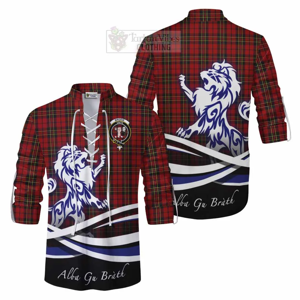 Brodie Tartan Ghillie Kilt Shirt with Alba Gu Brath Regal Lion Emblem