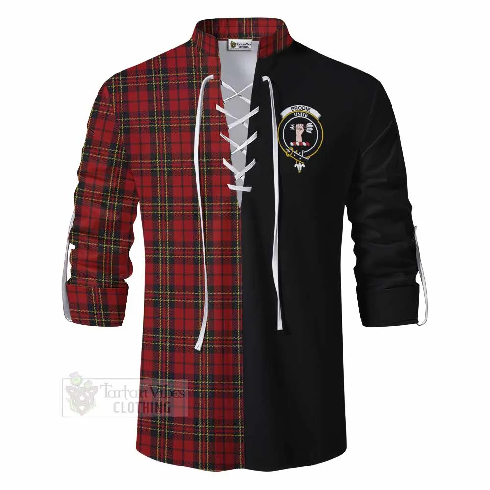 Brodie Tartan Ghillie Kilt Shirt with Family Crest and Half Of Me Style