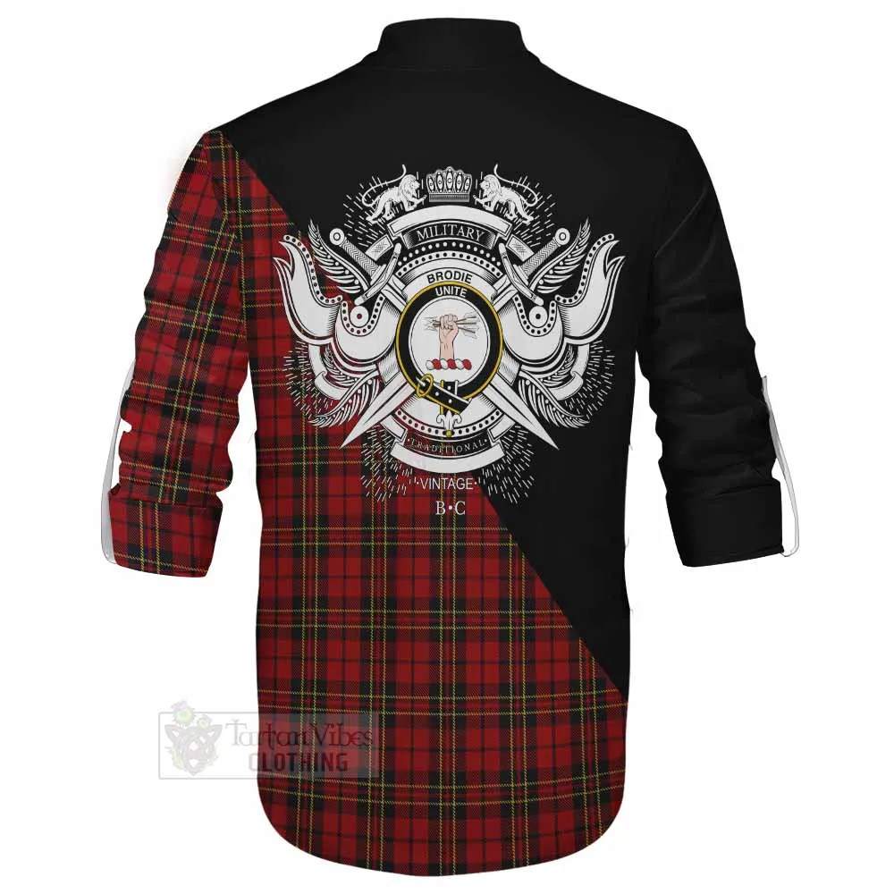 Brodie Tartan Ghillie Kilt Shirt with Family Crest and Military Logo Style