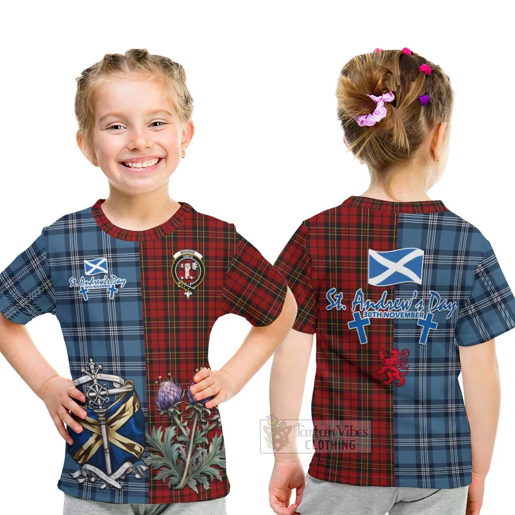 Brodie Tartan Kid T-Shirt Happy St. Andrew's Day Half Tartan Style