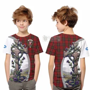 Brodie Tartan Kid T-Shirt with Family Crest and St. Andrew's Cross Accented by Thistle Vines