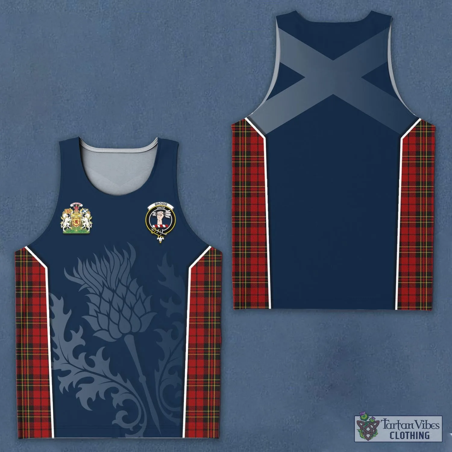 Brodie Tartan Men's Tanks Top with Family Crest and Scottish Thistle Vibes Sport Style