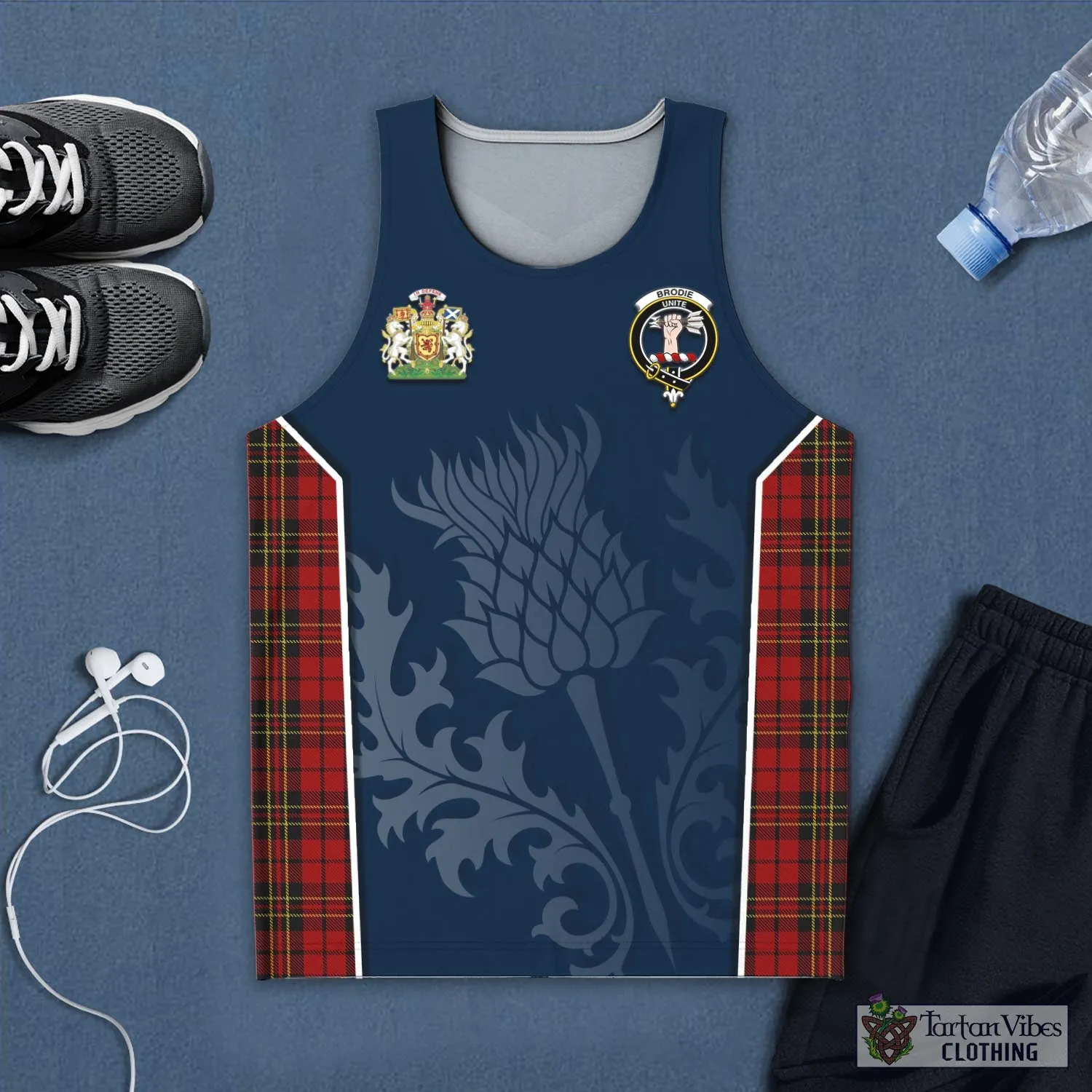 Brodie Tartan Men's Tanks Top with Family Crest and Scottish Thistle Vibes Sport Style