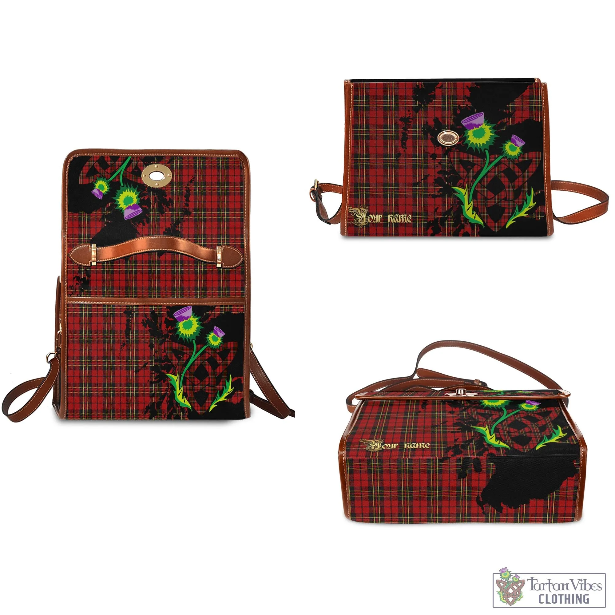 Brodie Tartan Waterproof Canvas Bag with Scotland Map and Thistle Celtic Accents