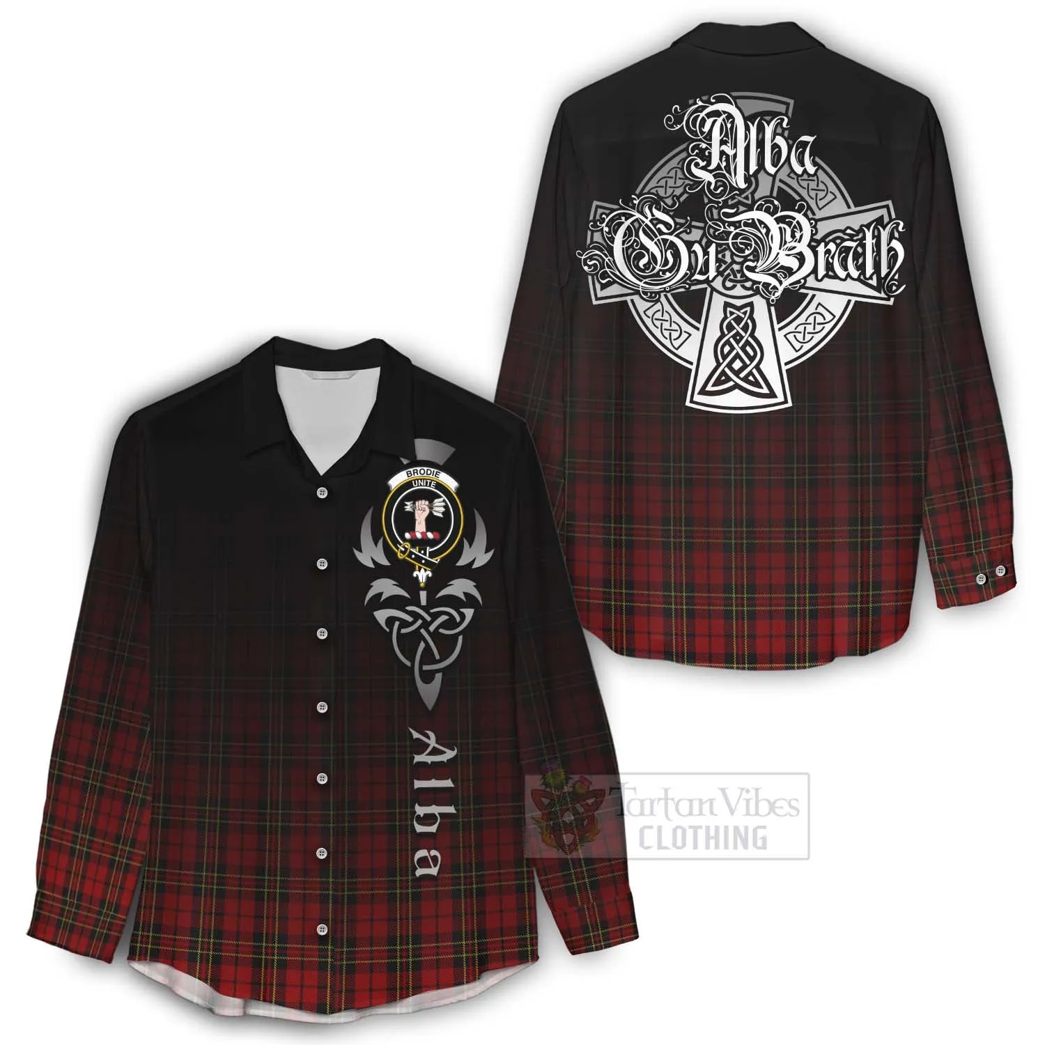 Brodie Tartan Women's Casual Shirt Featuring Alba Gu Brath Family Crest Celtic Inspired