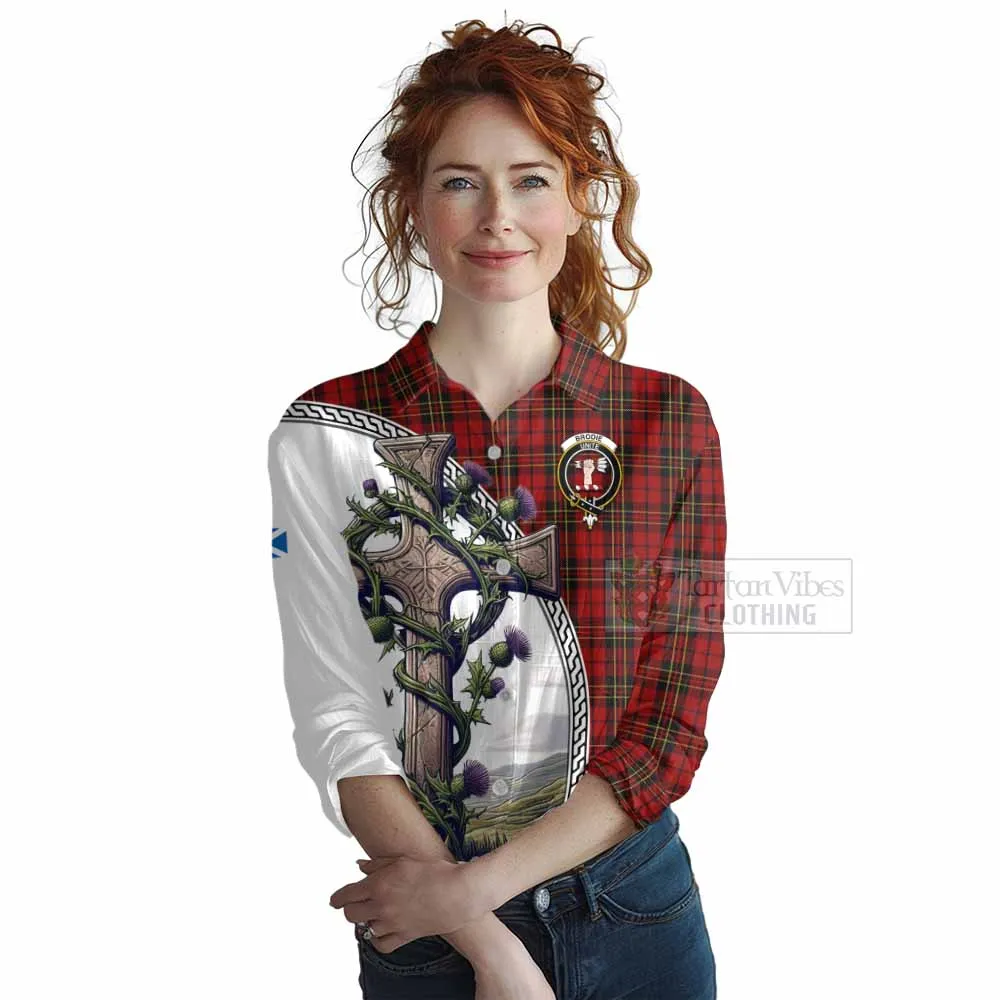 Brodie Tartan Women's Casual Shirt with Family Crest and St. Andrew's Cross Accented by Thistle Vines