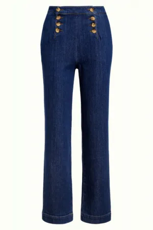 Broek met 8-knoops sluiting | King Louie Lara Sailor pants golden denim indigo blue