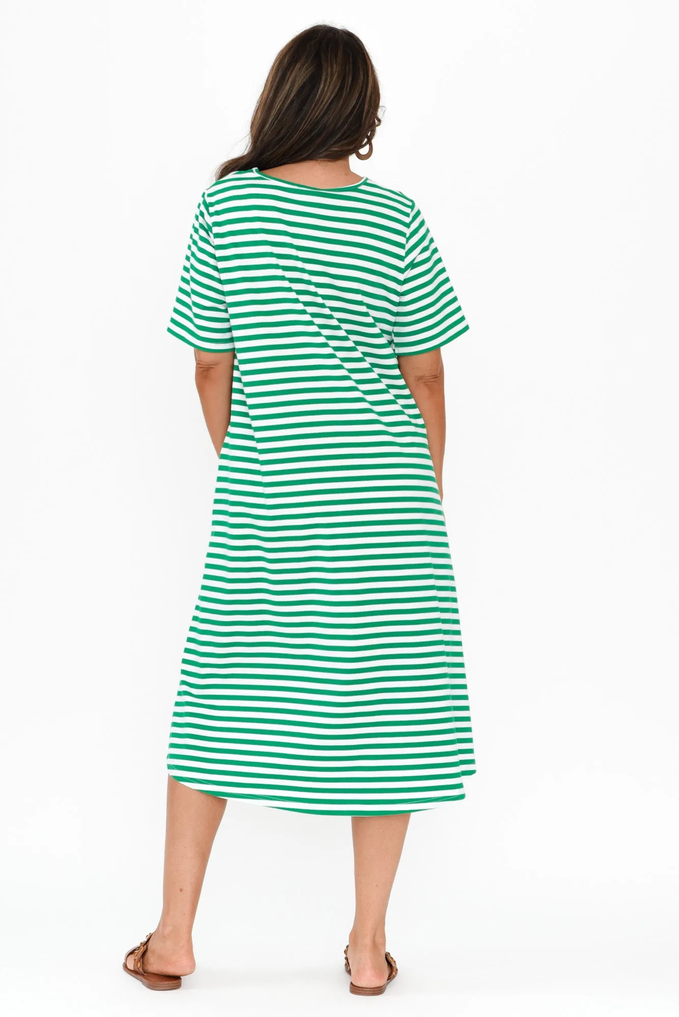 Bronte Green Stripe Cotton Tee Dress