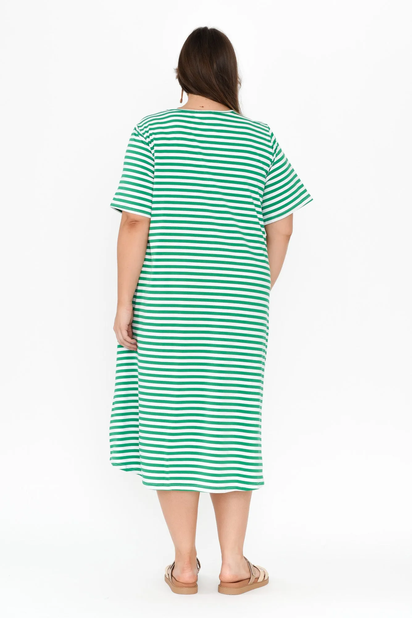 Bronte Green Stripe Cotton Tee Dress