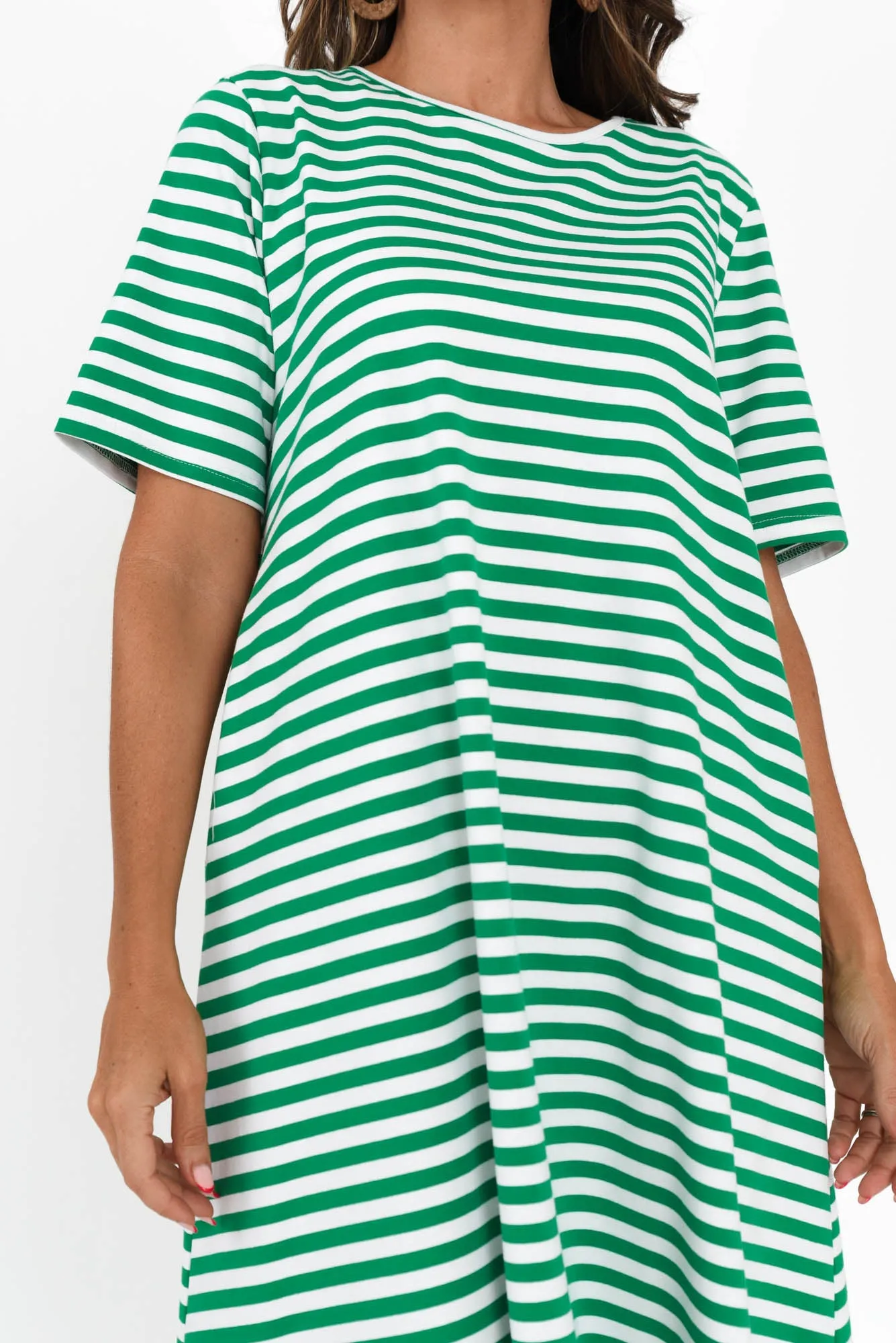 Bronte Green Stripe Cotton Tee Dress