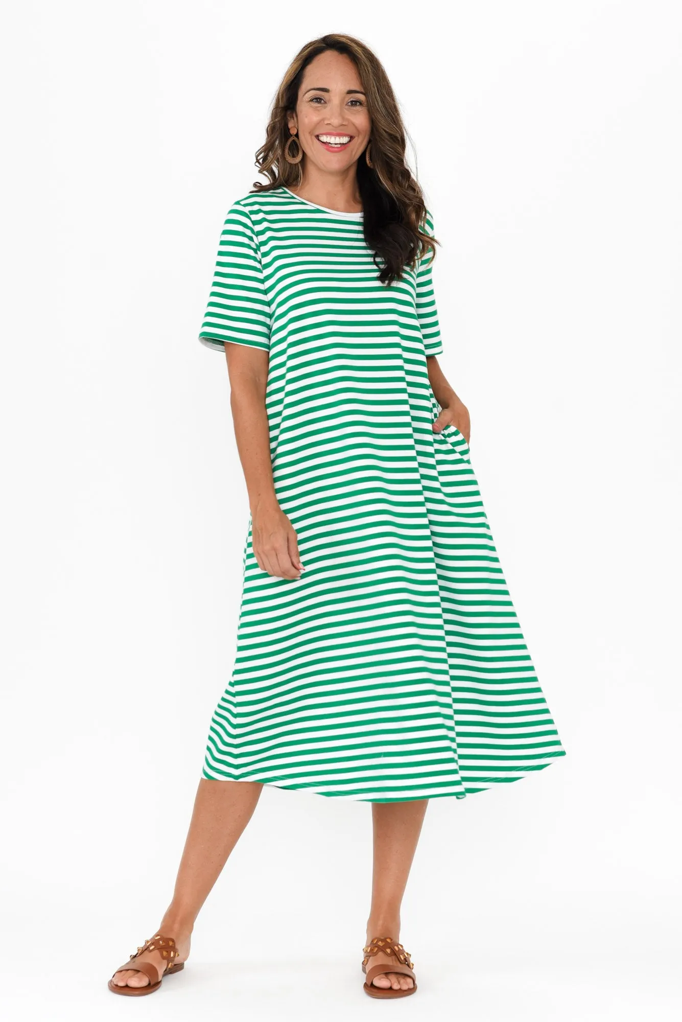 Bronte Green Stripe Cotton Tee Dress