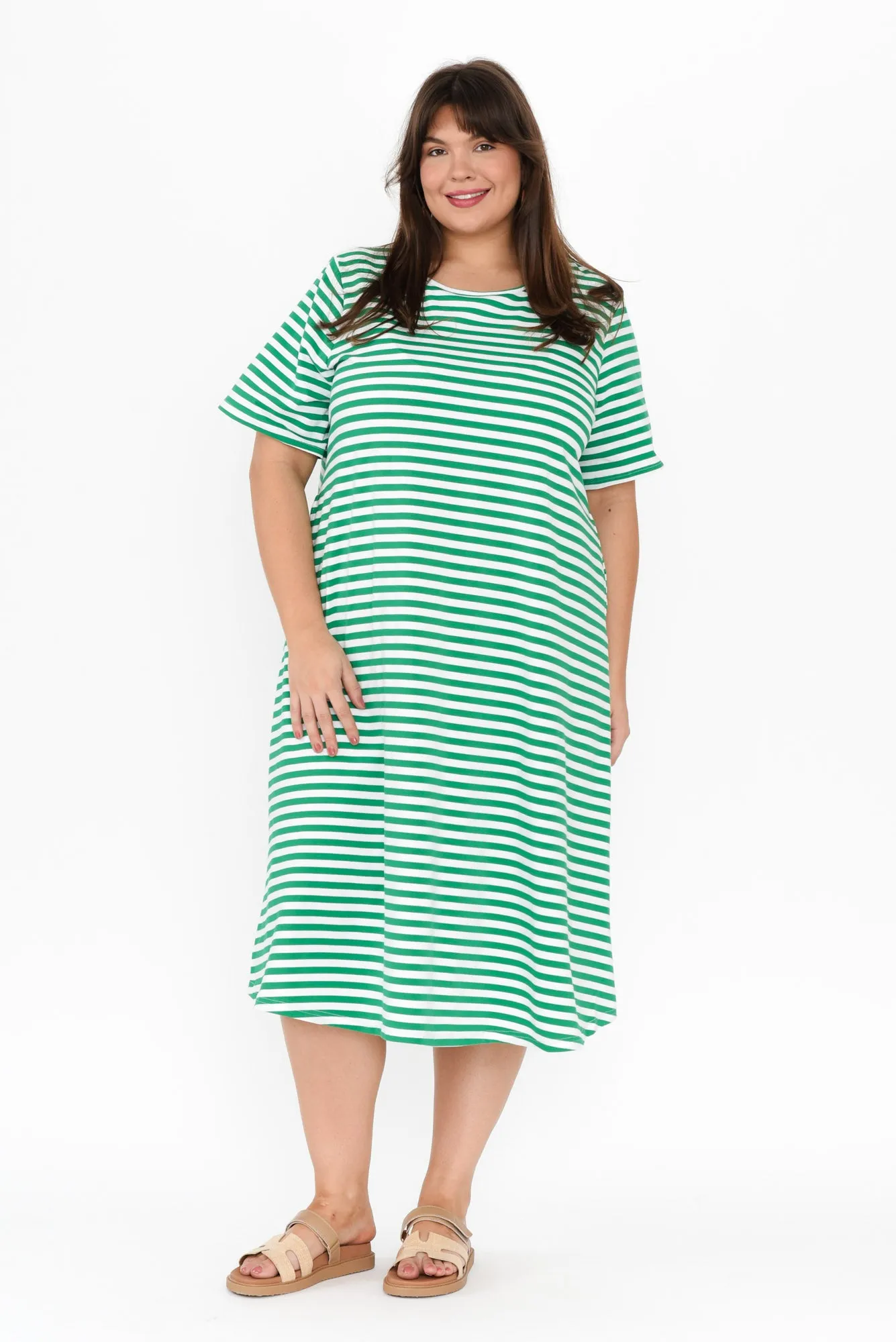 Bronte Green Stripe Cotton Tee Dress