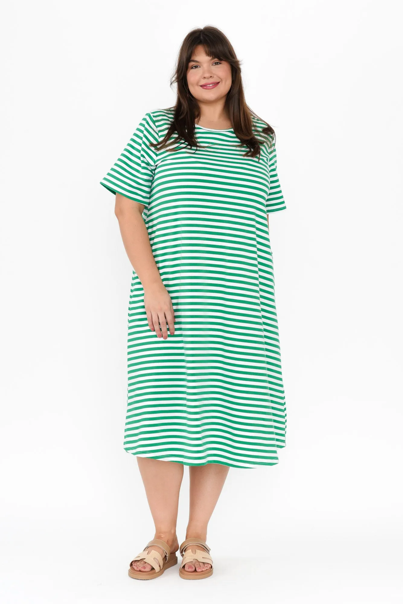 Bronte Green Stripe Cotton Tee Dress