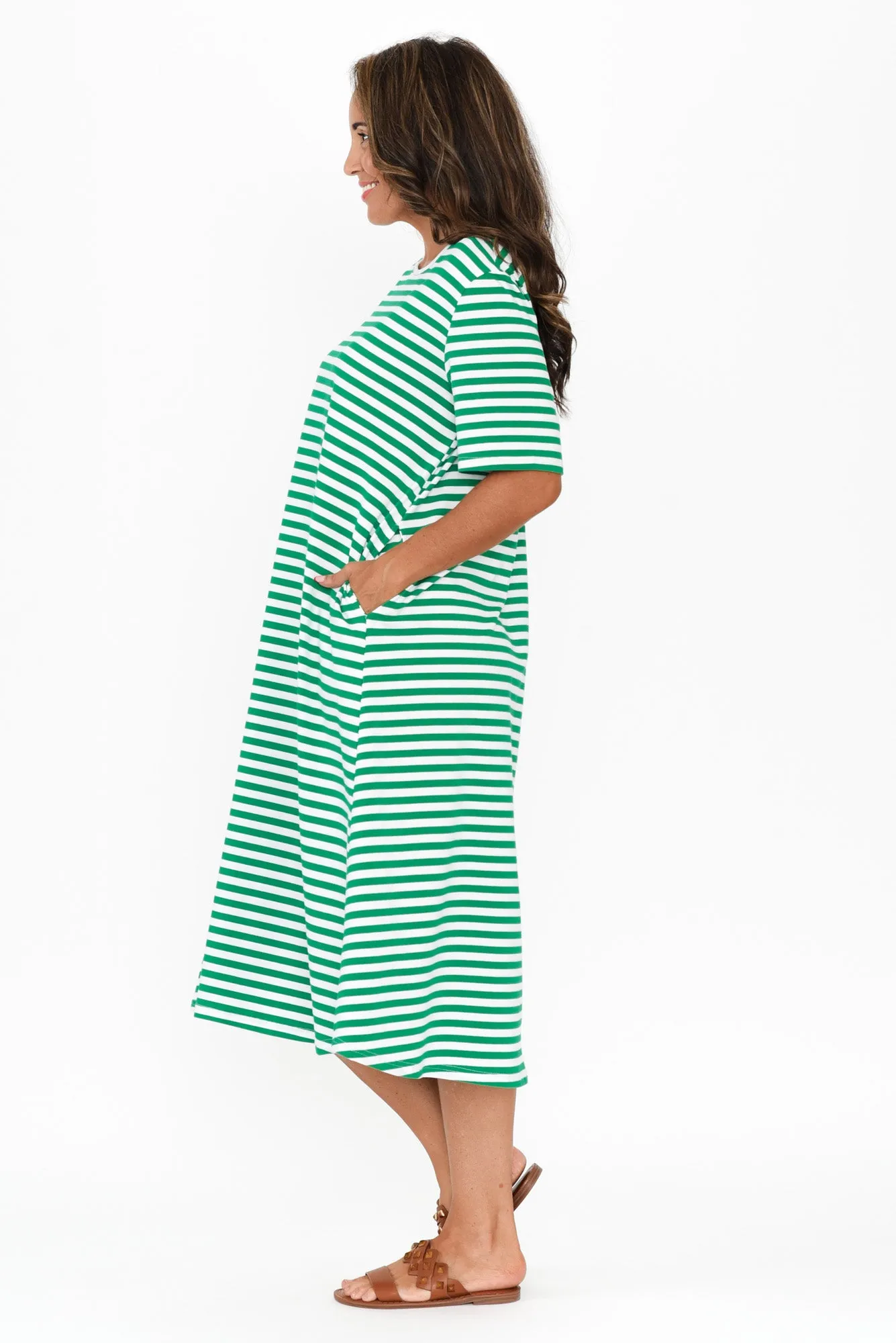 Bronte Green Stripe Cotton Tee Dress