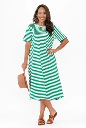 Bronte Green Stripe Cotton Tee Dress