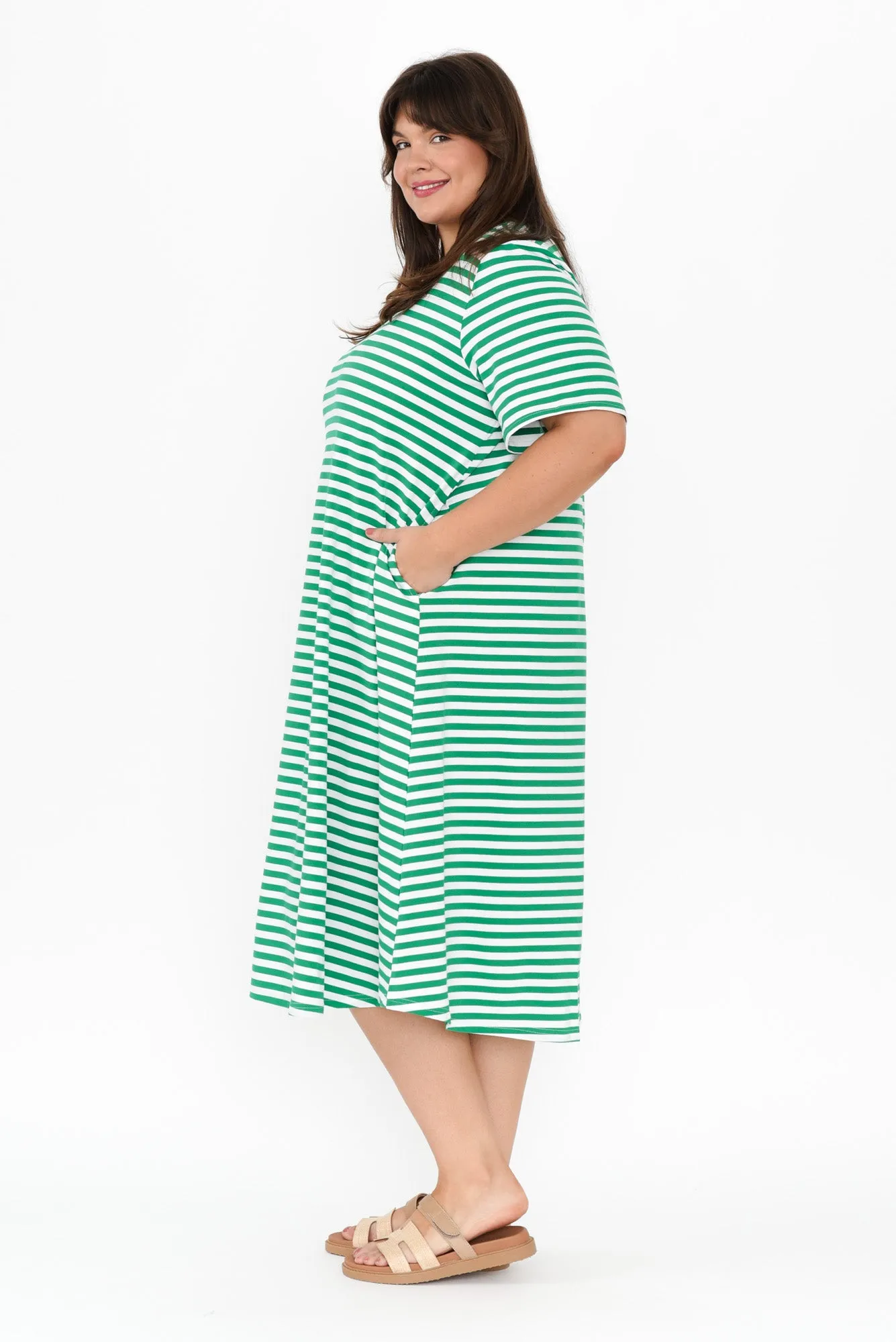 Bronte Green Stripe Cotton Tee Dress