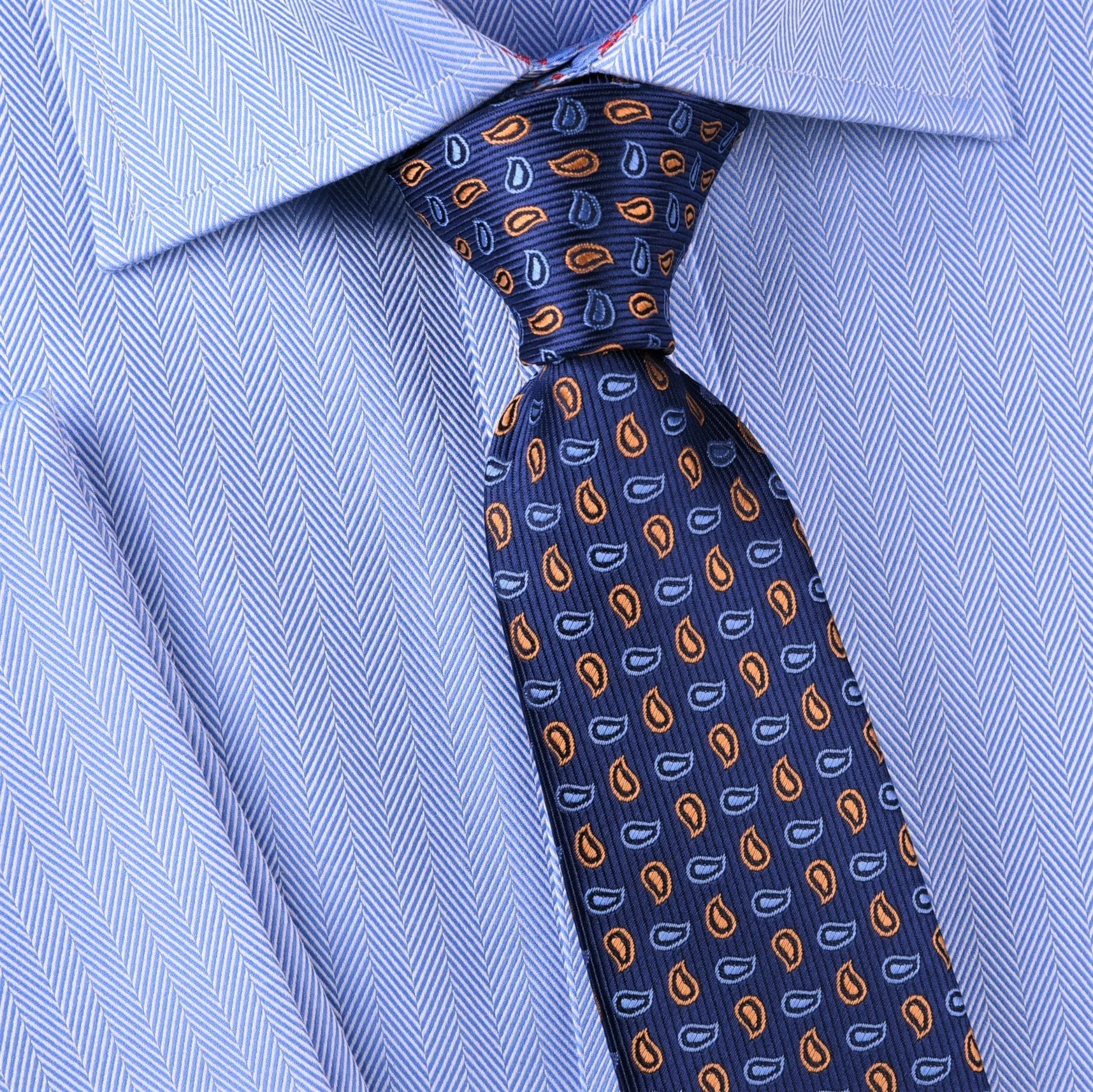 Bronze & Light Blue Small Paisley Floral Modern Woven Tie 3"