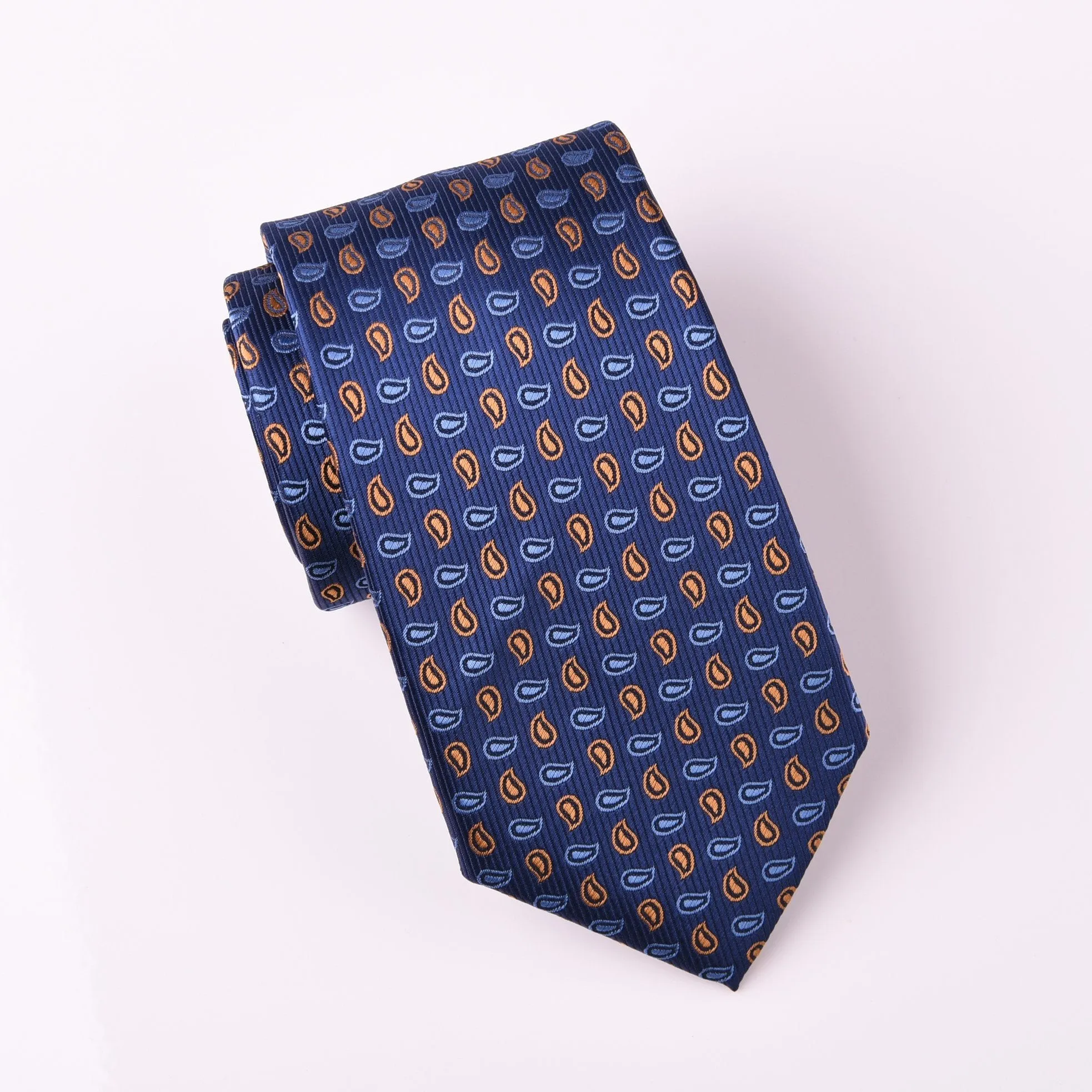 Bronze & Light Blue Small Paisley Floral Modern Woven Tie 3"