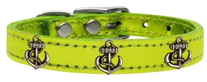 Bronze Anchor Widget Genuine Metallic Leather Dog Collar Lime Green 22