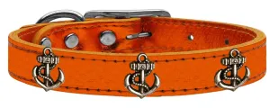 Bronze Anchor Widget Genuine Metallic Leather Dog Collar Orange 20