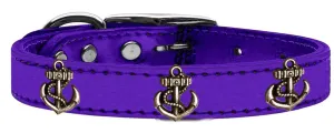 Bronze Anchor Widget Genuine Metallic Leather Dog Collar Purple 20