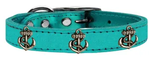 Bronze Anchor Widget Genuine Metallic Leather Dog Collar Turquoise 18