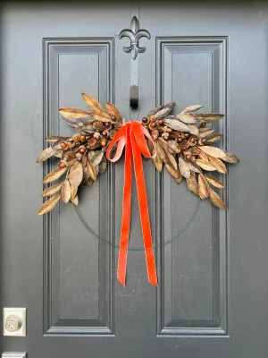 Bronze and Gold Laurel Leaf Modern Fall Wreath