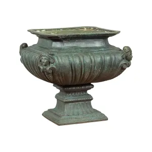 Bronze Planter with Figures, Gadroon Motifs and Verde Patina