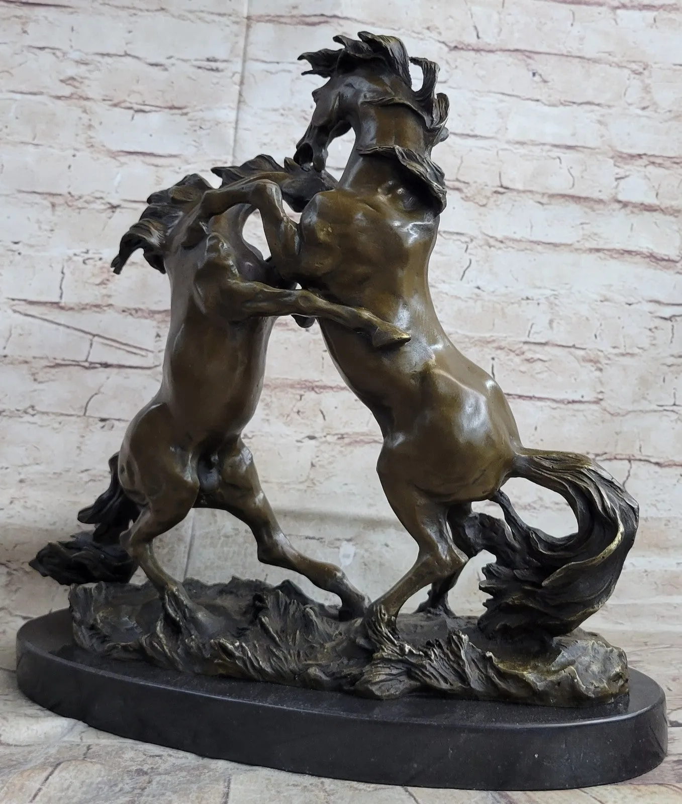 Bronze Sculpture Handcrafted 22 LBS Two Large Horses Classic Museum Artwork