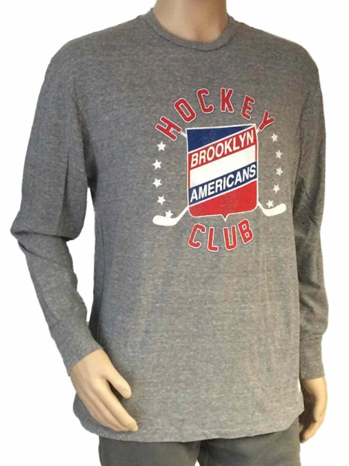 Brooklyn Americans Retro Brand Gray Triblend Long Sleeve Vintage T-Shirt