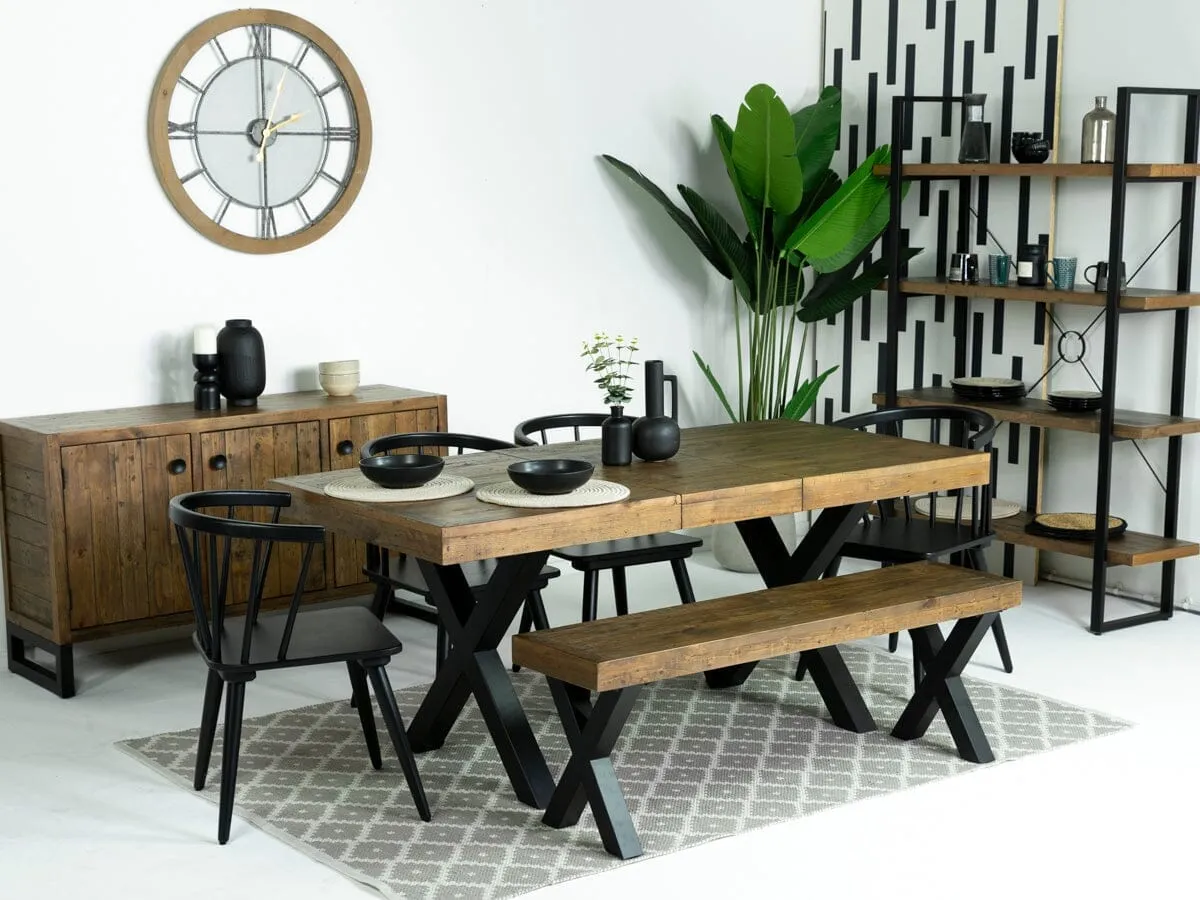 Brooklyn Extendable Cross Leg Dining Table (140cm - 180cm) & Brooklyn Cross Leg Bench