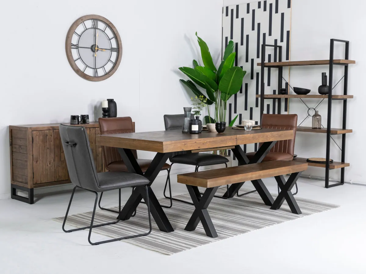 Brooklyn Large Extendable Cross Leg Dining Table (180cm - 240cm) & Grainger Grey Dining Chairs