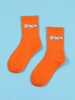 Brooklyn Orange Crew Socks Silly Socks for Men Funky Socks Funny Socks Novelty